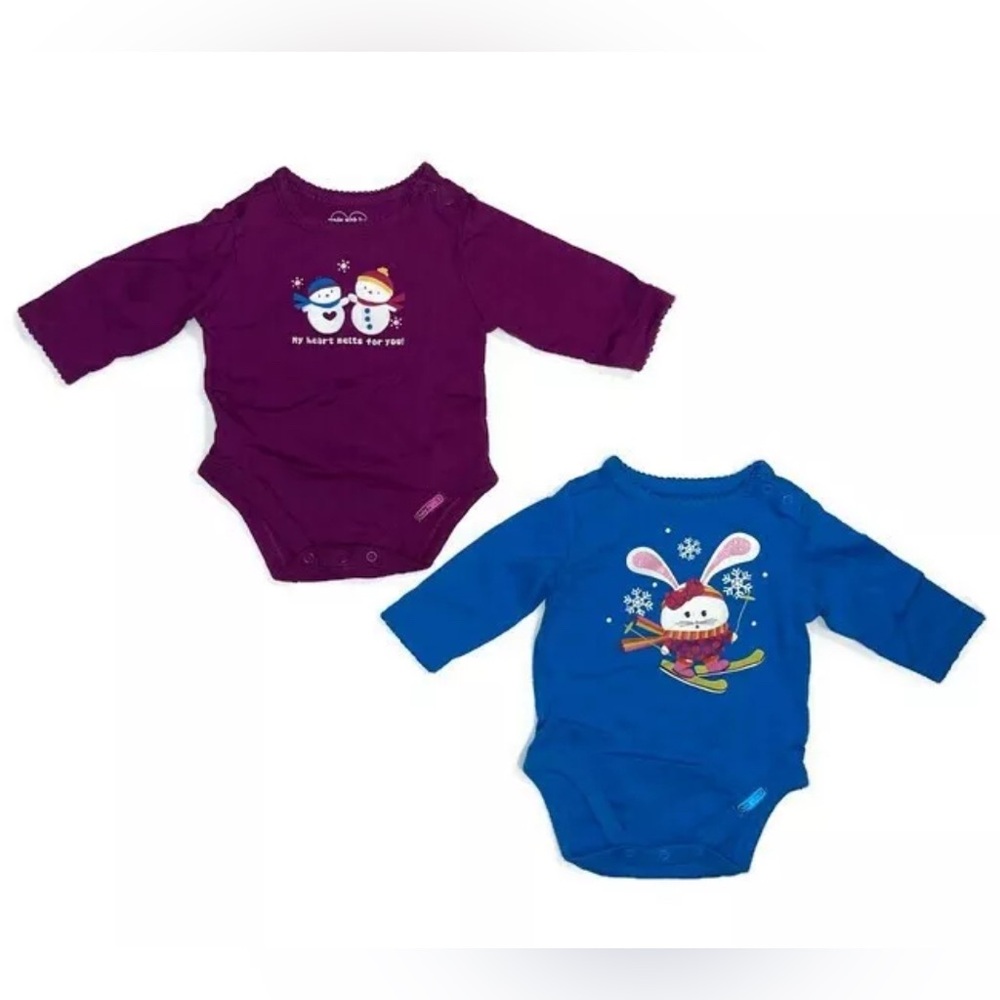 Made With Love By Place Purple and Blue Winter Theme 0-3 Months Bodysuits NWT